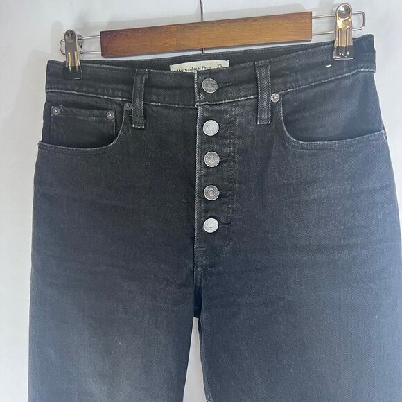 Abercrombie & Fitch Womens The Skinny High Rise Denim Black Buttonfly Sz 26/2R - Picture 4 of 8